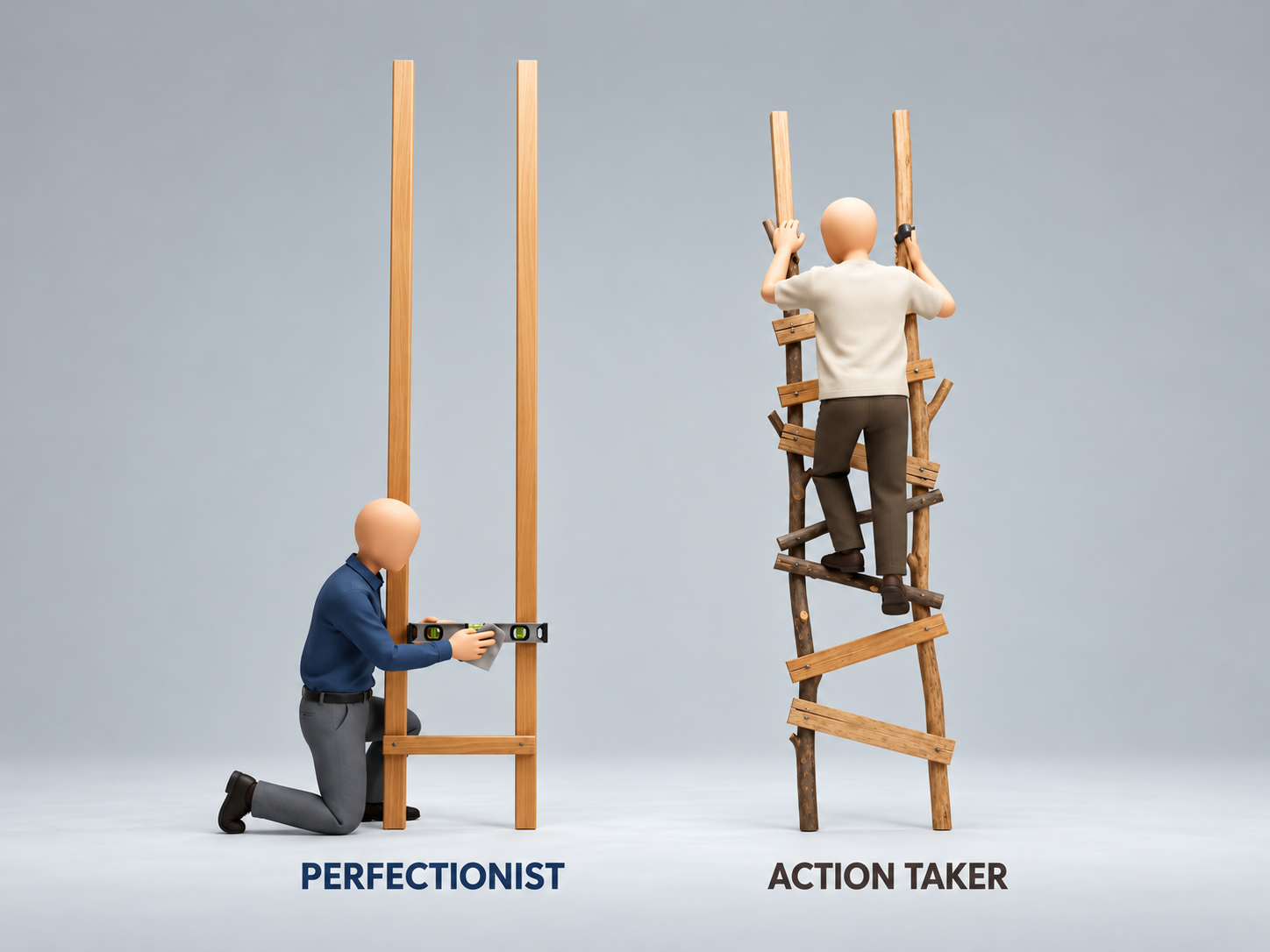 Illustration comparing a carefully built ladder with an improvised ladder
